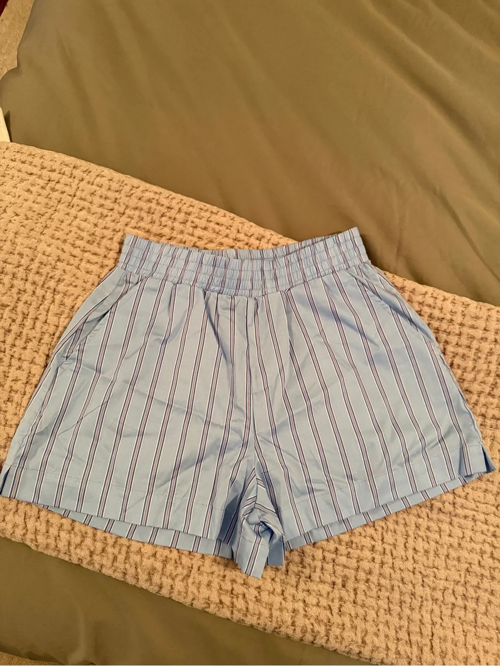 French Connection 100% Cotton Boxer Shorts Light Blue & White Striped XS